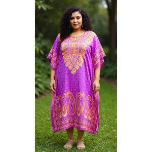 Women Plus Size Fit and Flare Paisley Printed Purple Kaftan Dress by Gypsie Blu